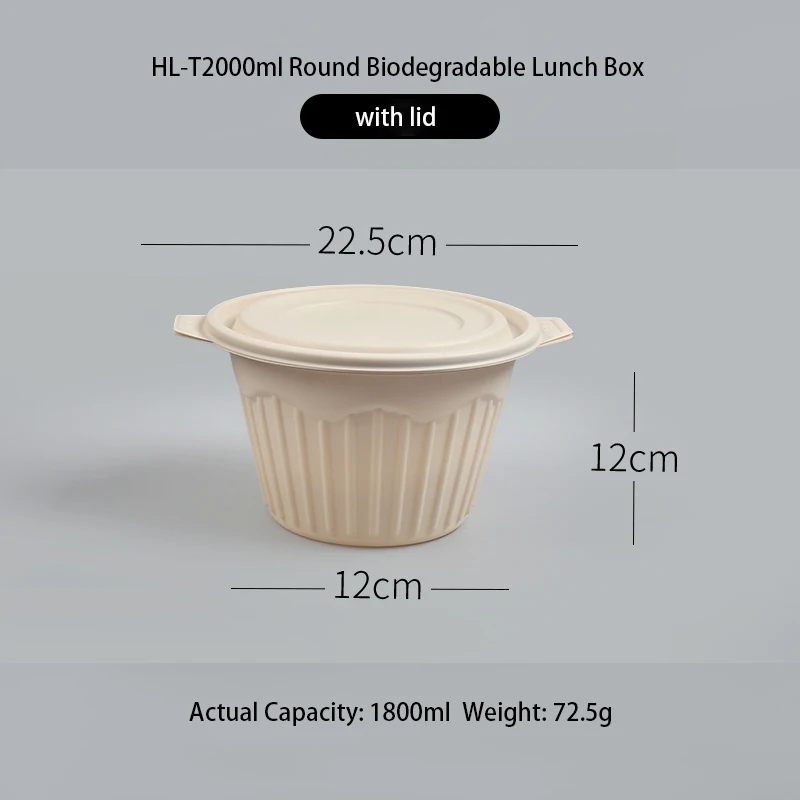 Одноразовые 1250 1500 1750 2000 ml большие одноразовая круглая миска незаменимый атрибут биоразлагаемые чаша от боли в спине кукурузный крахмал с внутренним