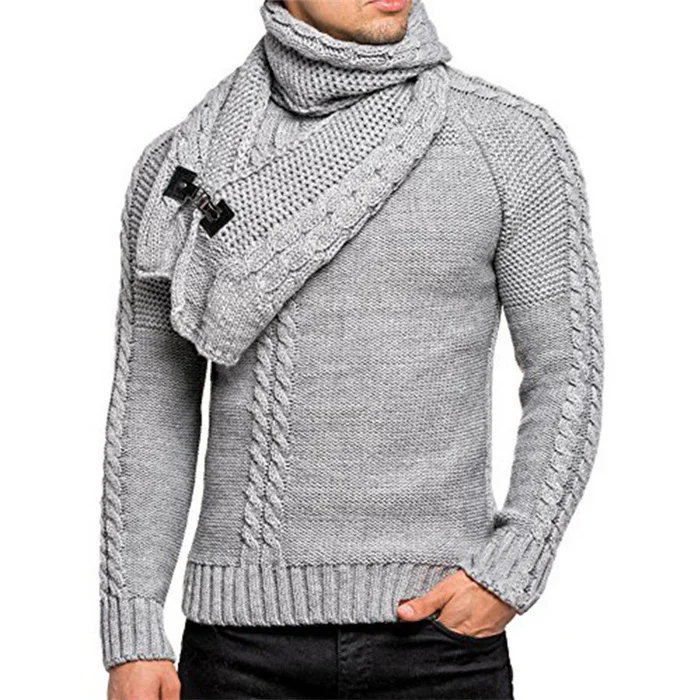 Hot Sale Winter Long Sleeve Twist Flowers Scarf Outdoor Outfit Clothing Trendy Slim-fit Round Neck Sweaters For Men