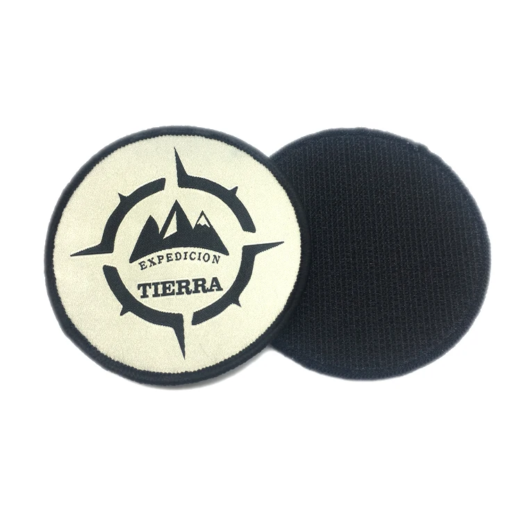 Custom Round Woven Logo Patch Merrow Border Machine Woven Patches For Hats