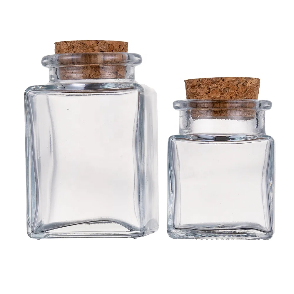 Alibaba Glass Bottle Supplier 50ml Square Spice Container Saffron Storage Jar Packaging Bottle with cork stopper lid