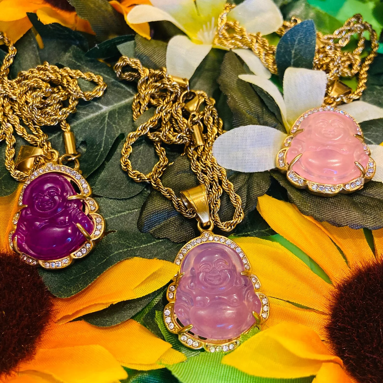 VAF Wholesale Green Gold Jade Buddha Mini Small Pink Orange Lavender Collier Budda Bhudda Buddah Stone Pendant Necklace