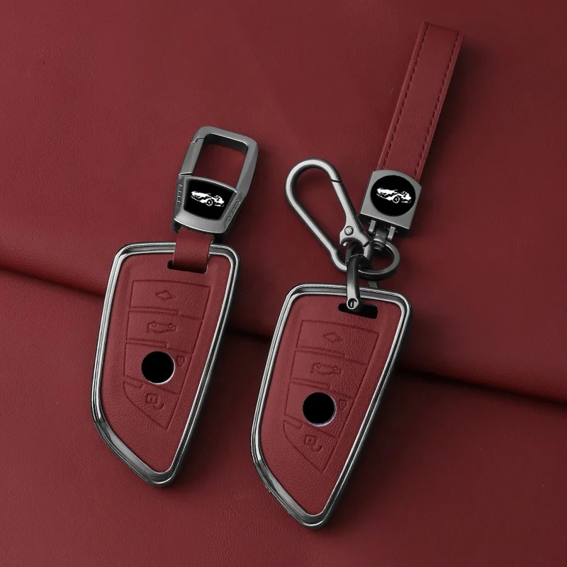 Cheap Wholesale Metal Car Key Cover Key Chain Accessories  For BMW Car Key Leather Cover Case Protective Shell Holder
