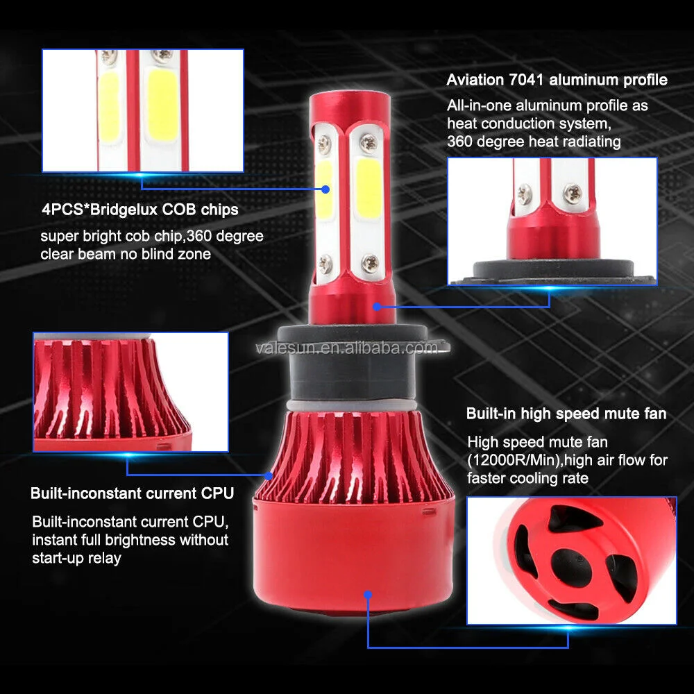 valesun new arrival Car H4 Led Lights 4 Sides Led Headlight X7 6000k 18000lm Led Headlight Bulb 9005 9006 9007 H4 H7 H11 lamp