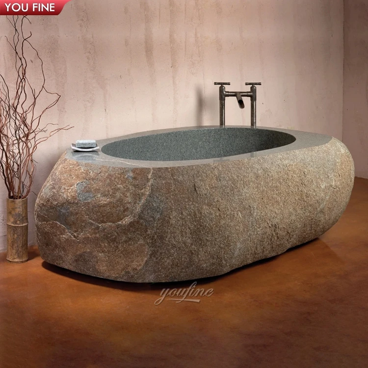 Hot Sale Round freestanding Marble Bathtub Free Standing Natural Stone Bath Tubs Grey Massive