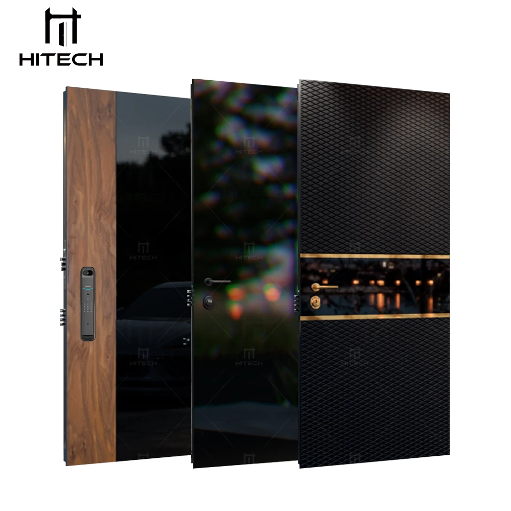 Hitech Modern Entry Black Aluminum Pivot DoorLuxury Design Stainless Steel Entrance Door Exterior Security Front Pivot Door