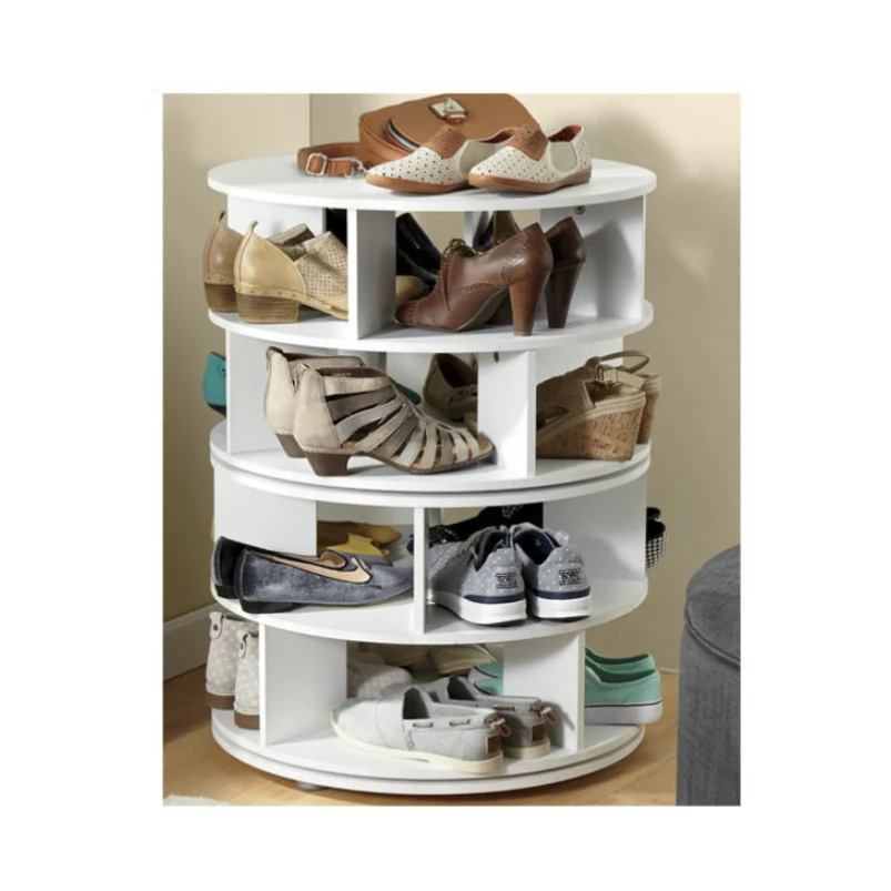 modern manufacturer 7 tiers 28 pair 360 degree wooden spinning space saving rotating entry way shoe rack display latitude run