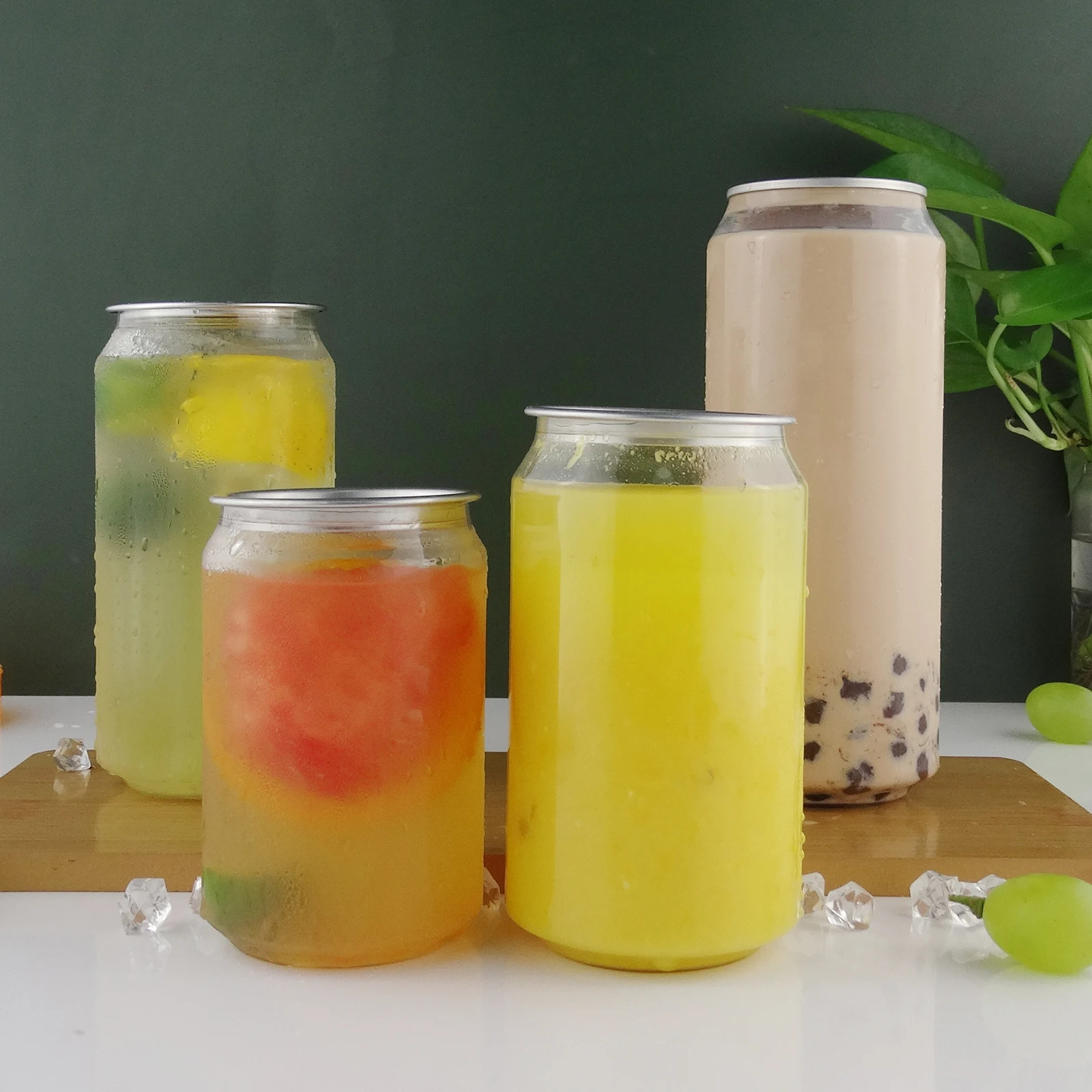 Bottle King  PET Transparent Soft Drink Can Empty Plastic Clear Soda Beverage Can with Easy Open Lid