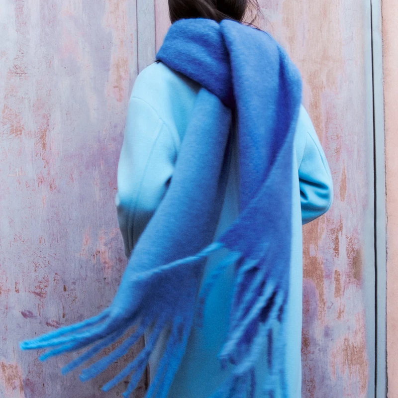2022 New Fancy Long Large Big Fringe Winter Warm Blanket Scarves Men And Women Plain Bright Color Cashmere Shawls Thick Mufflers