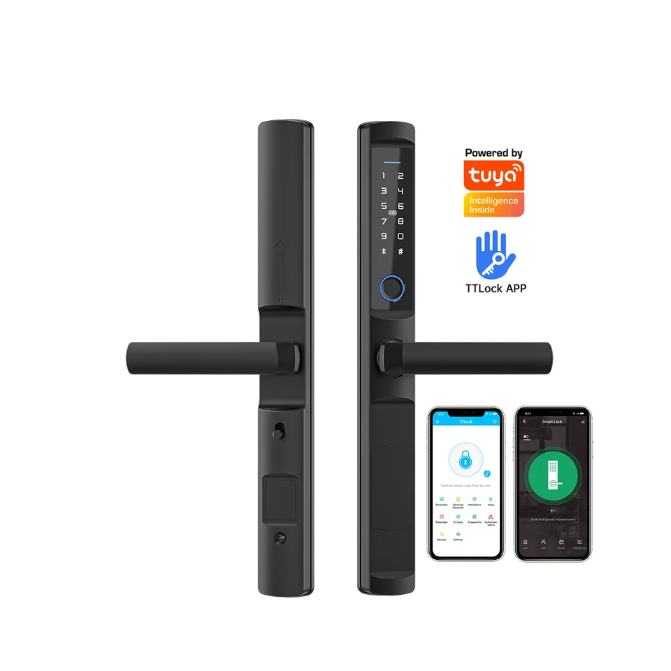 Safety APP WiFi Slim Aluminum Smart Lock Tuya TTLOCK Europe Cerradura Inteligente Digital Fingerprint Handle Sliding Doors Locks