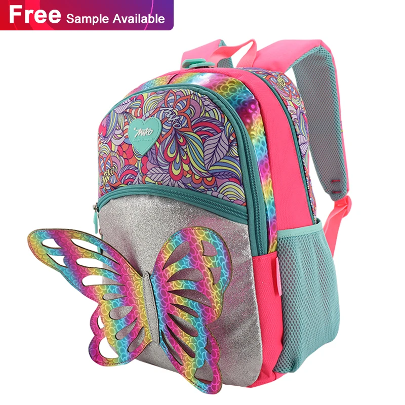 Free Sample Butterfly Glitter Holographic Backpack Cute Kindergarten Girls School Bags Fashion Kids Bag