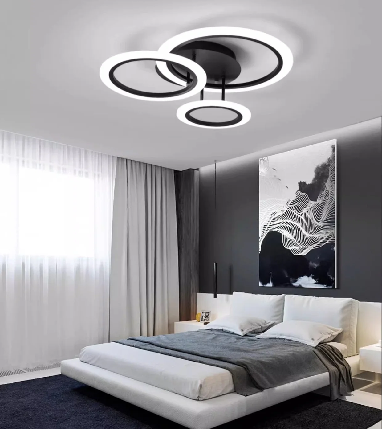High Quality Fancy Light Black Panel Flush Mounted Nordic Metal Square Dimmable Ceil Bedroom Indoor Led Ceiling Lamp