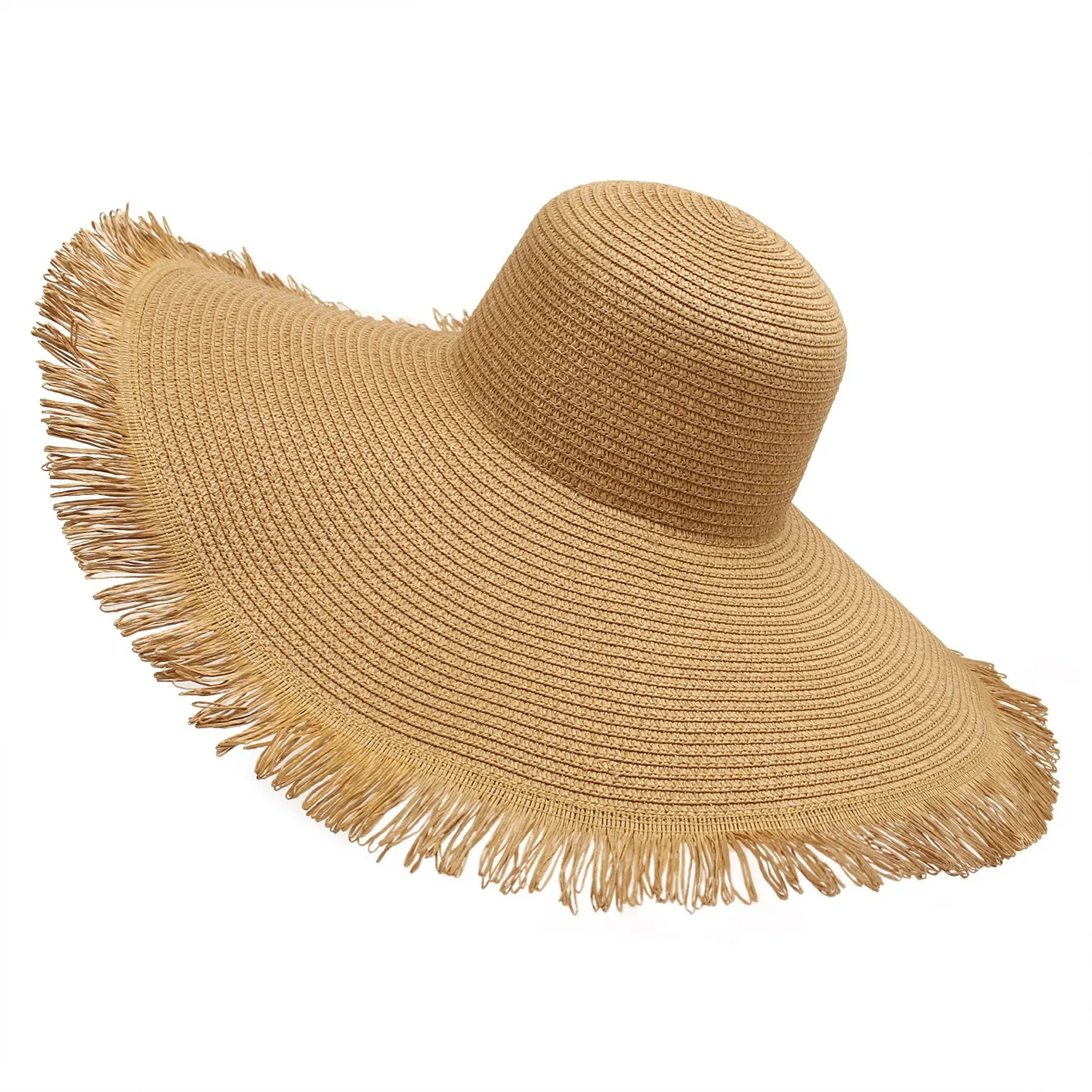 2023 Summer New Trendy Wide Brim Sombreros Fringe Oversized Large Brim beach straw travel floppy foldable hat sun hats for wome