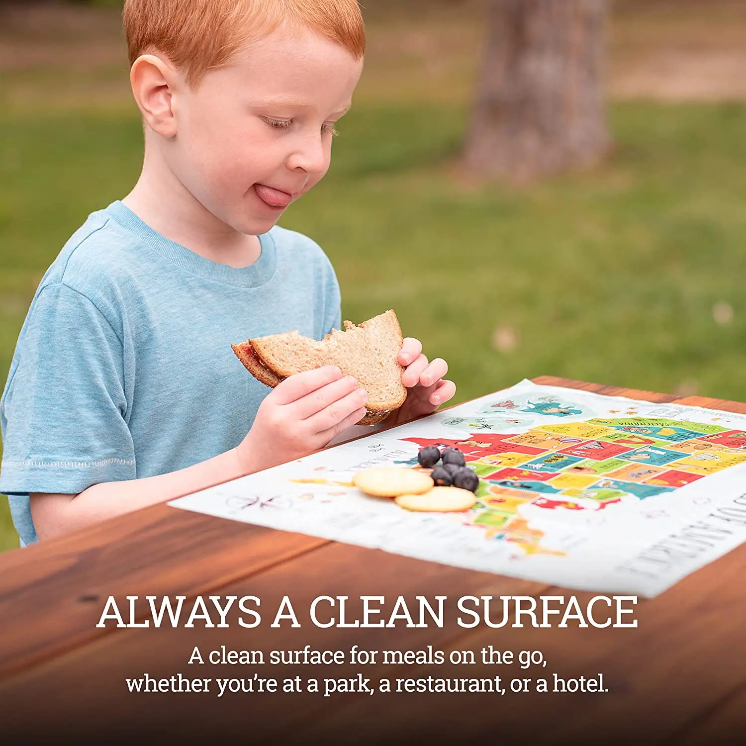 BPA-Free 4 Extra Self Adhesive Sticky Kids Placemat Disposable Map Pattern Toddler Plastic Table Mat For Table Top