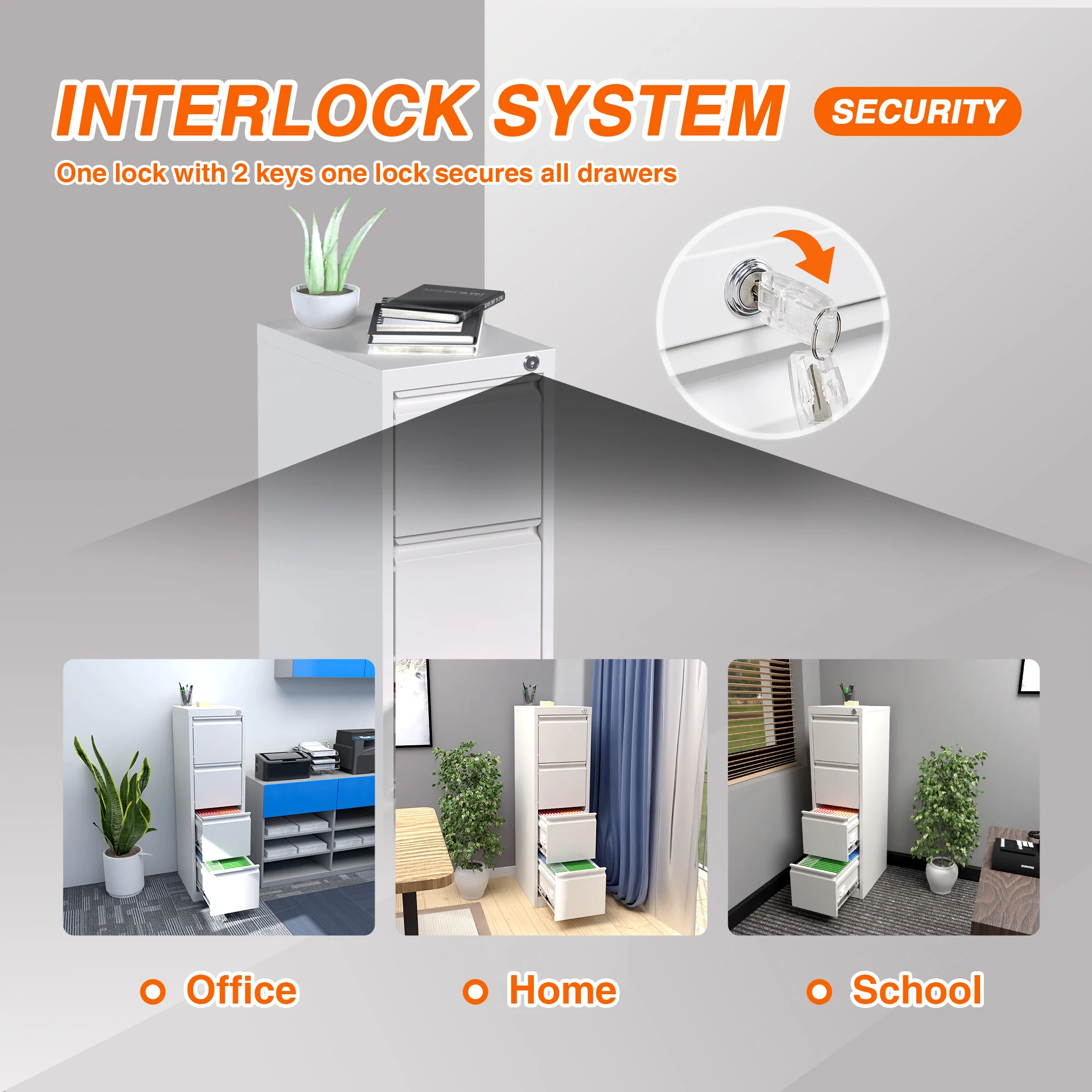 Fashionable and Versatile Vertical Metal File Cabinet White Storage cabinet 2 Drawers Cabinet Office Use