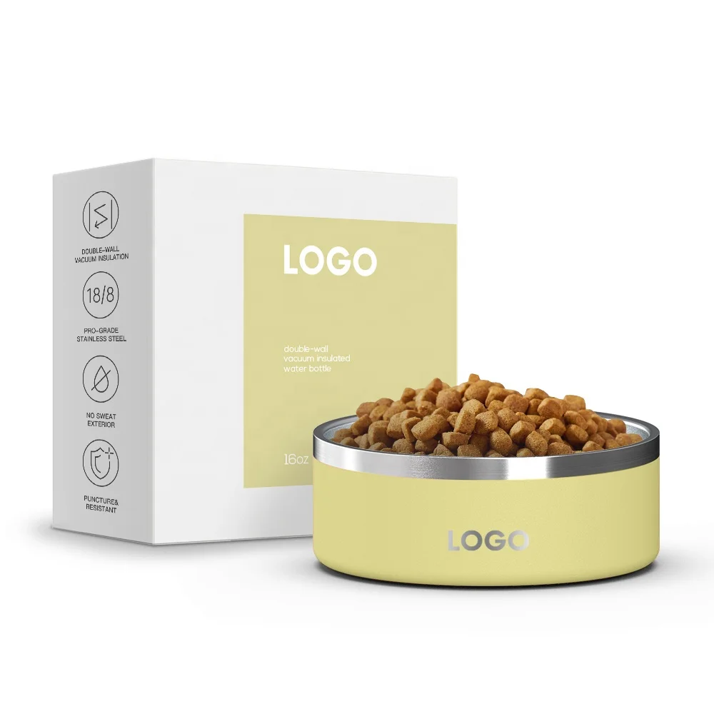 Wholesale cheap no spill proof custom logo 16oz stainless steel metal food bowl pets feeder bowls