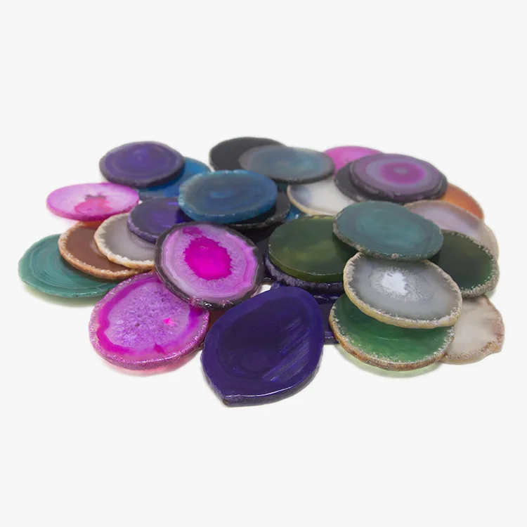 Colorful Natural Agate Coasters Wholesale Crystal Coaster With Gold Coated