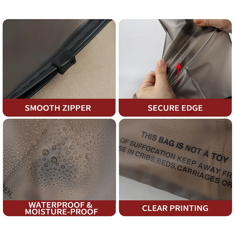 Custom Printed Brand Logo Frosted Clear Grey Zipper Plastic Bag Shipping Inner Packages Clothing Bags For Brand Zip Lock Bags