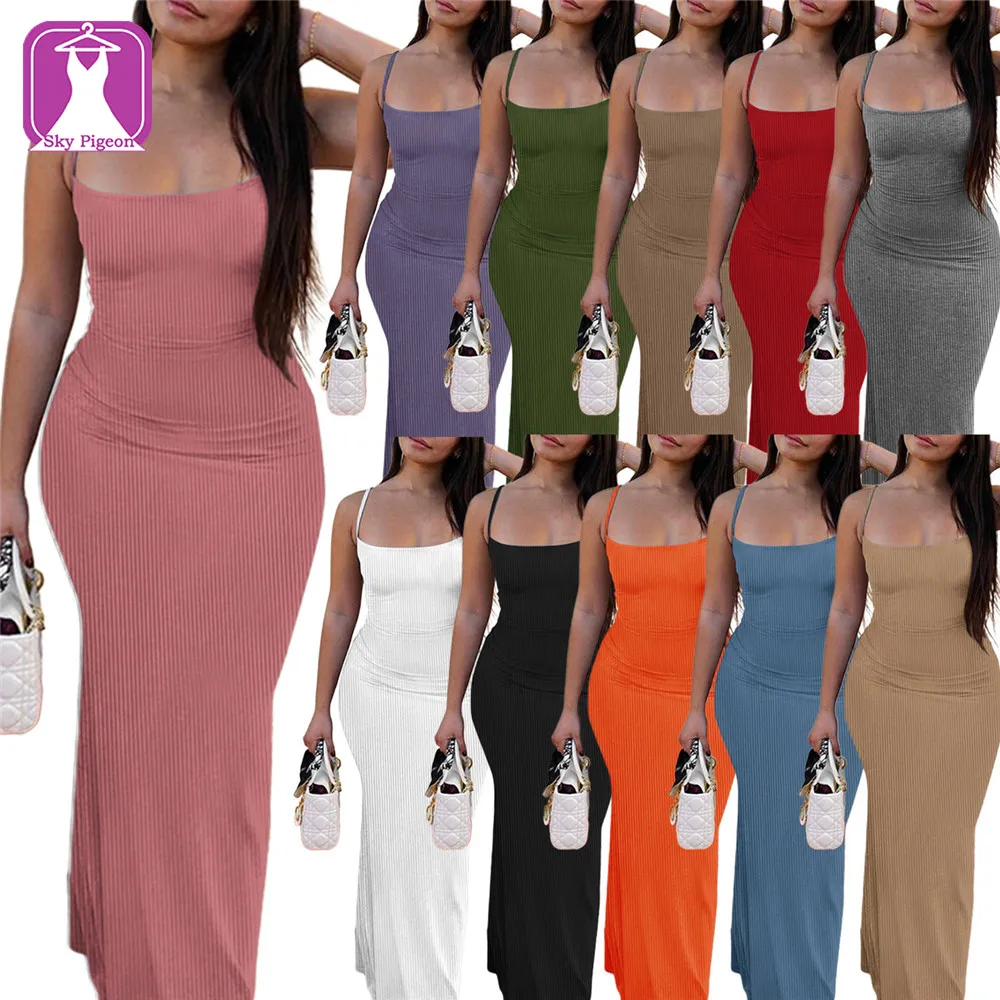2023 Summer Suspender Thread Peach Hip Multi-Color Low-Cut Sexy Long Dress Women Sexy Twill Evening Dress