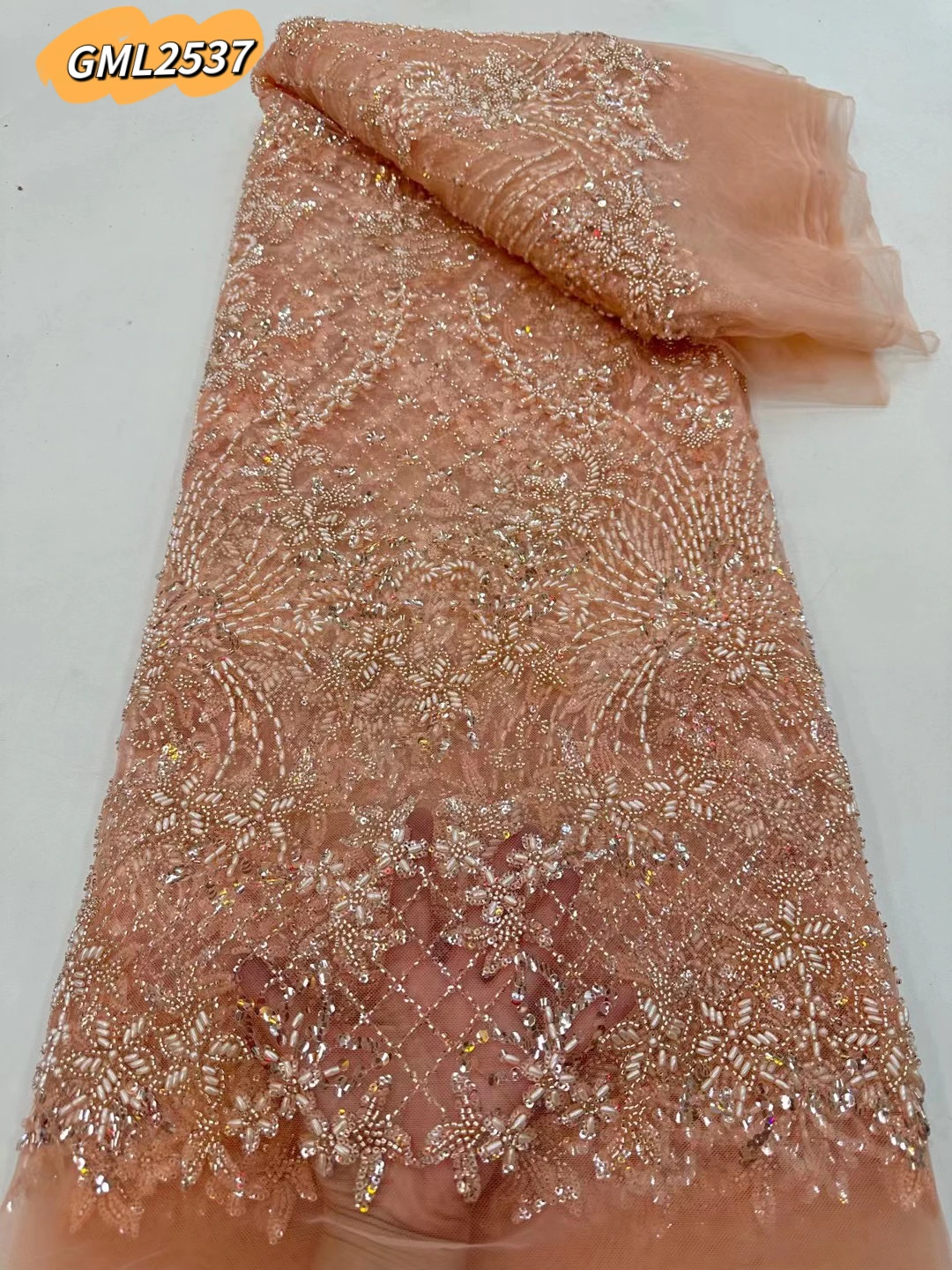 Embroidery Luxury french Lace beading sequin Wedding Dress fabric Handmade Heavy Beaded tulle korean high quality lace fabric