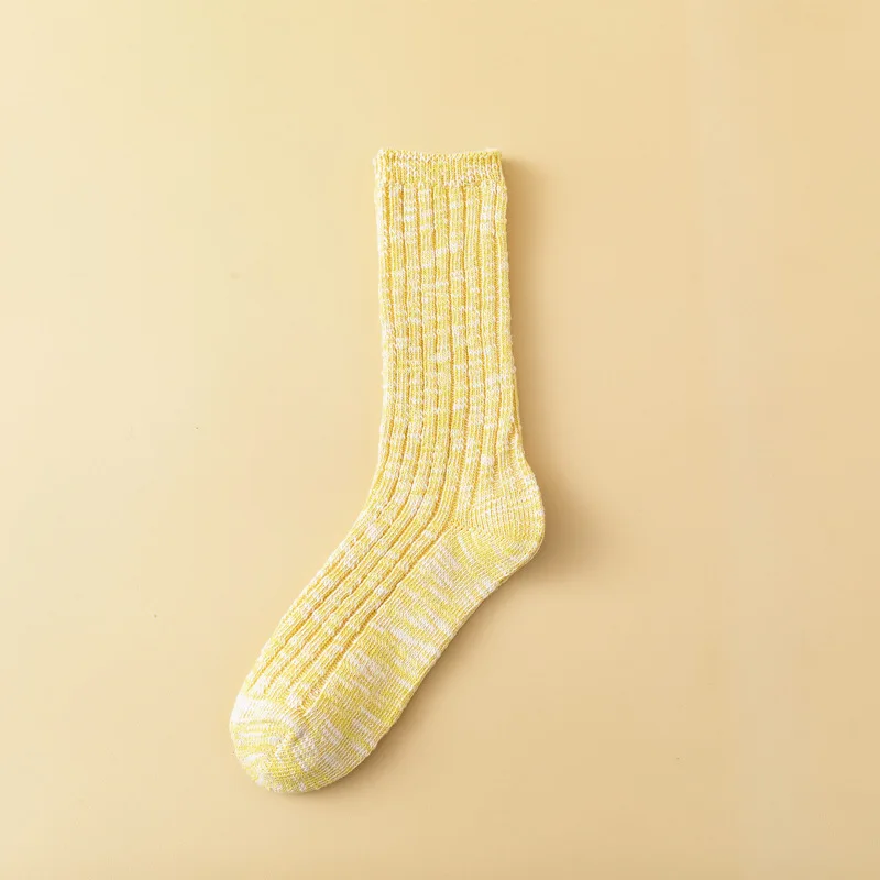 Candy Bright Green Orange Blue Yellow Purple Black Heather Grey Snowflake Color Cotton Yarn Chunky Knitted Ribbed Women Socks