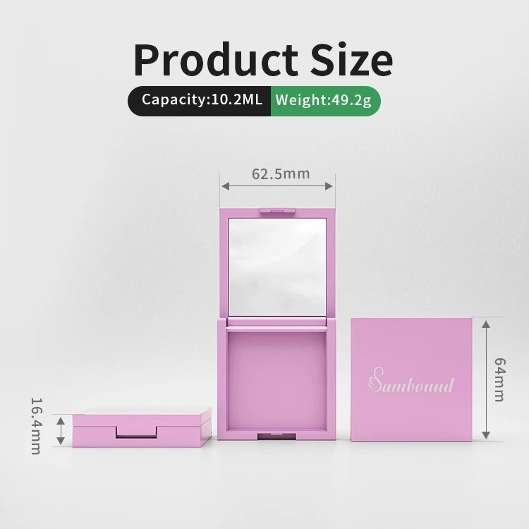 Custom Cosmetic Container Square Plastic Pink Single Empty Blush square press Powder Compact Case Packaging With Mirror