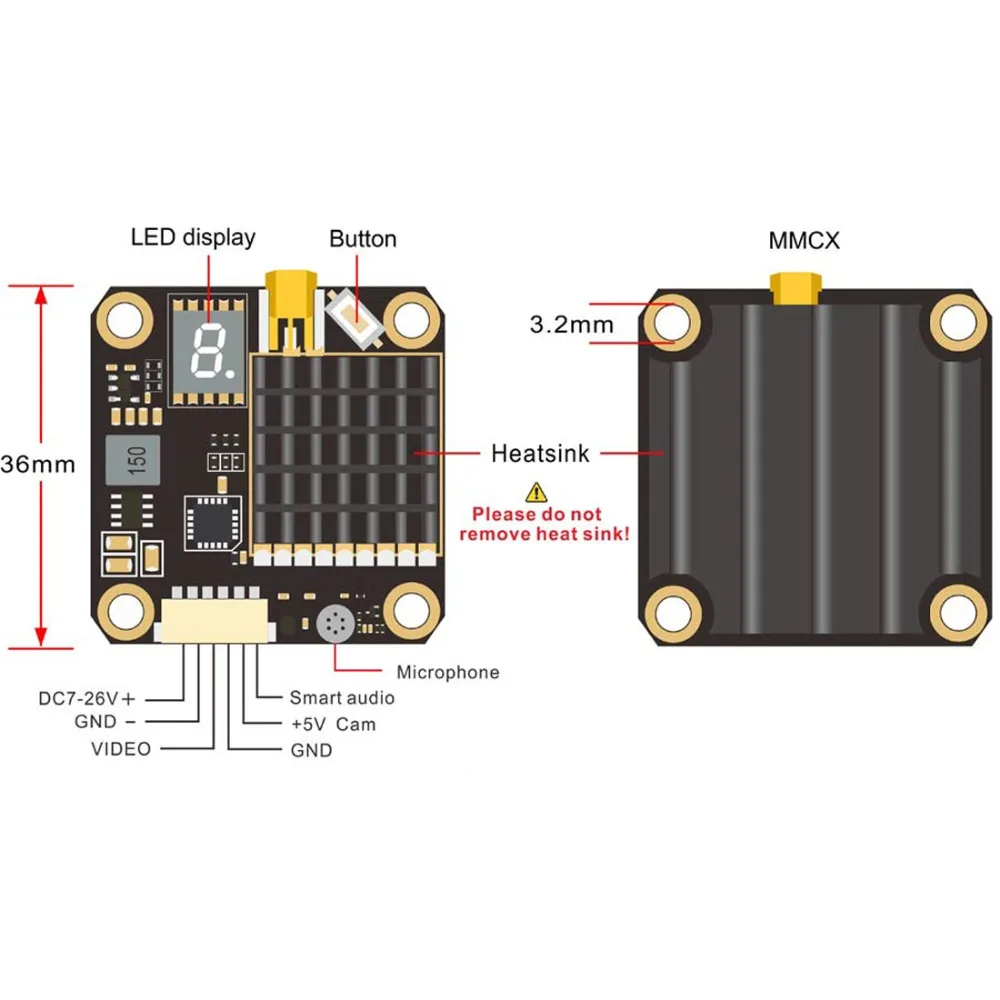 AKK FX2 4 9G-5 8G VTX-Dominator Поддержка аудио 250mW/500mW/1000mW/2000mW конфигурация питания для Fpv Drone Vtx