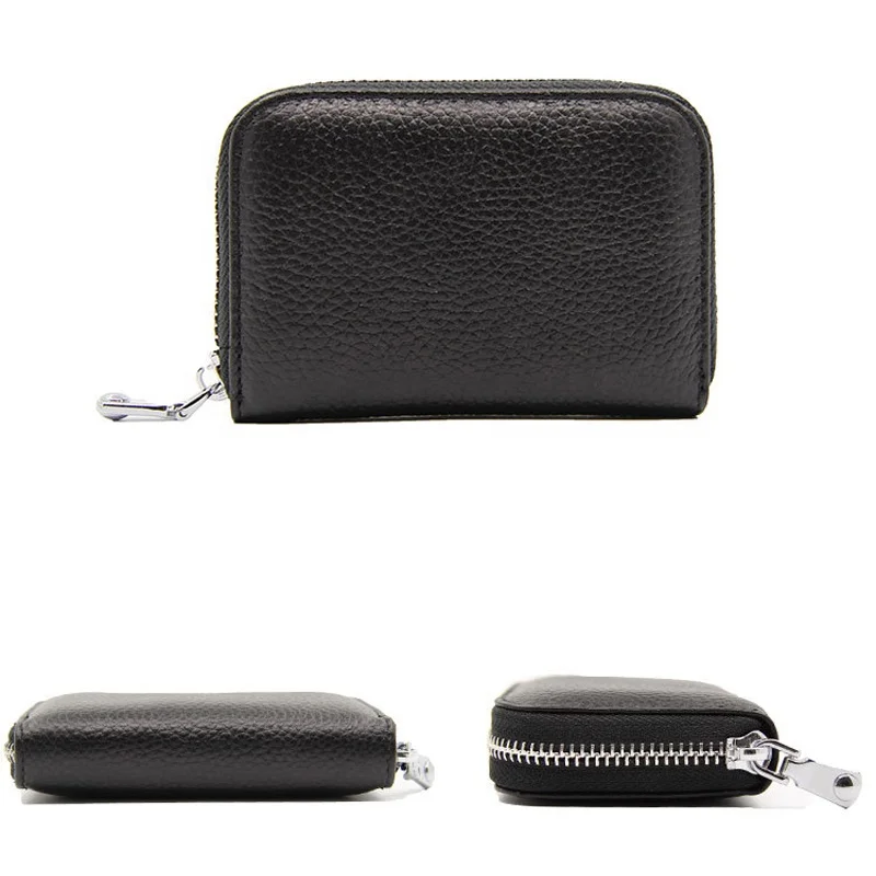  Women Business Card Holder Genuine Cow Leather Wallet RFID Blocking Female Credit Red Black Pink New