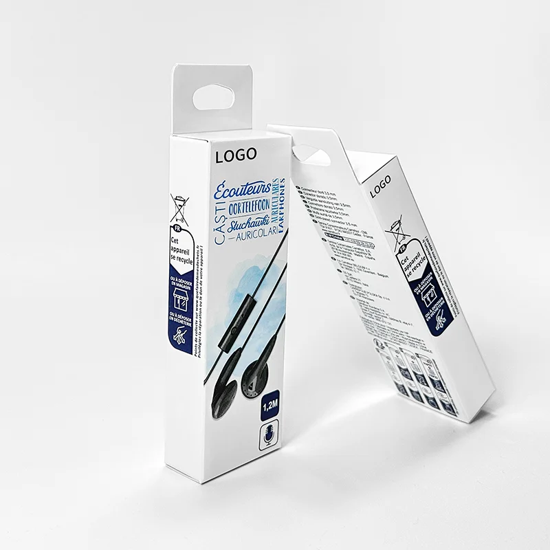Custom Logo  White Paper Mobile Accessories Paper Box Empty Folding Earphones Electronic Product Packaging Box With Hook
