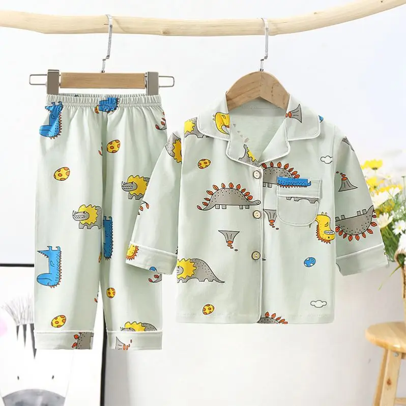 Children 100% Cotton Pajamas 2PCS Set Cartoon Print Girls Sleepwear nightwear Kids Long Sleeve Pajamas Set Boys
