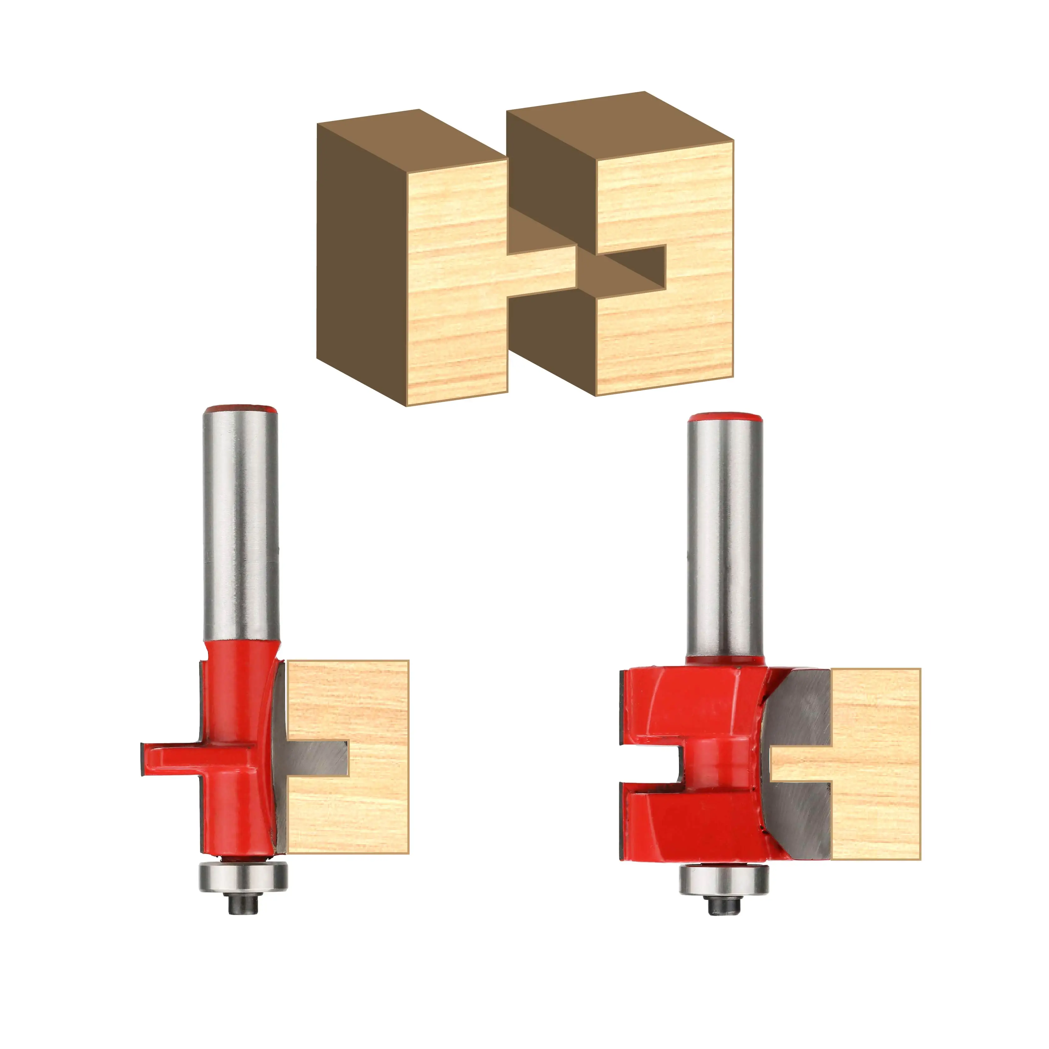 2PC 12mm 1/2 SHANK Tongue & Groove Bits Assembles Bit With Bearing Solide Moulding Router Bits Set Wood cutter