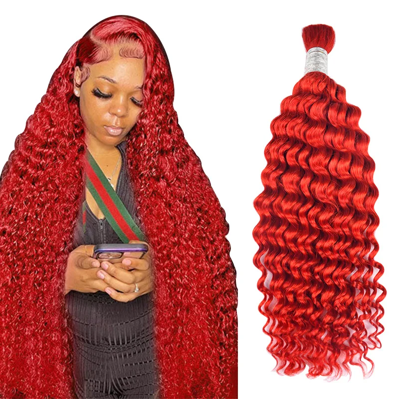 RXHAIR High Quality 10A Raw Red Deep Wave Bulk Braiding Hair 100% Ombre Russia Human Hair No Weft Color