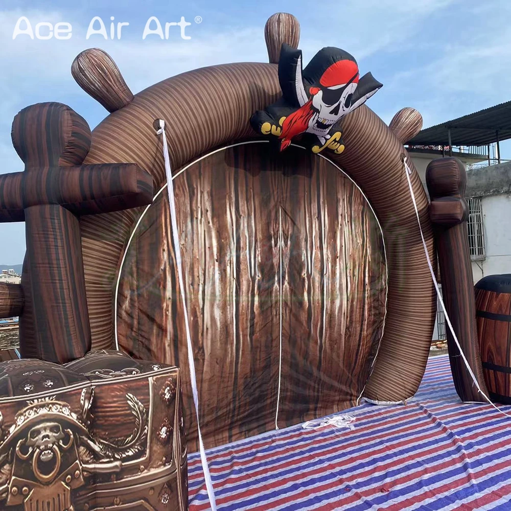 7 МВт надувной пиратский корабль Арка наружная тематическая вечеринка Рождественский Декор Съемный чехол вход Коробка С Сокровищами