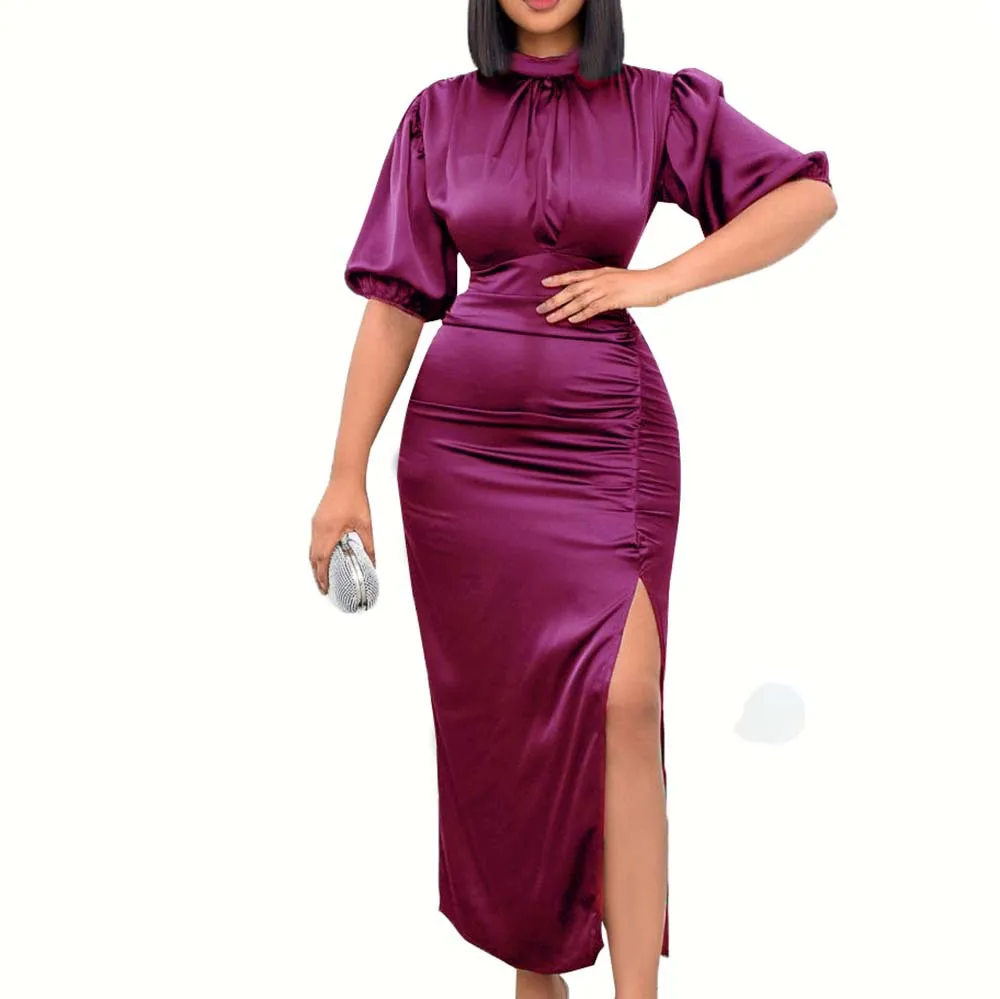 High Quality  Solid Color Pleats  High Waist Temperament Tonle Half-turtleneck Long Skirt
