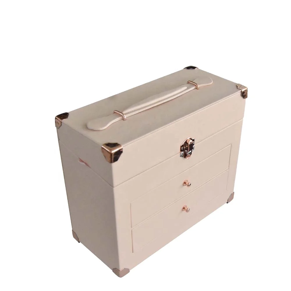 High quality apricot leather cosmetic box for women ladies and girls