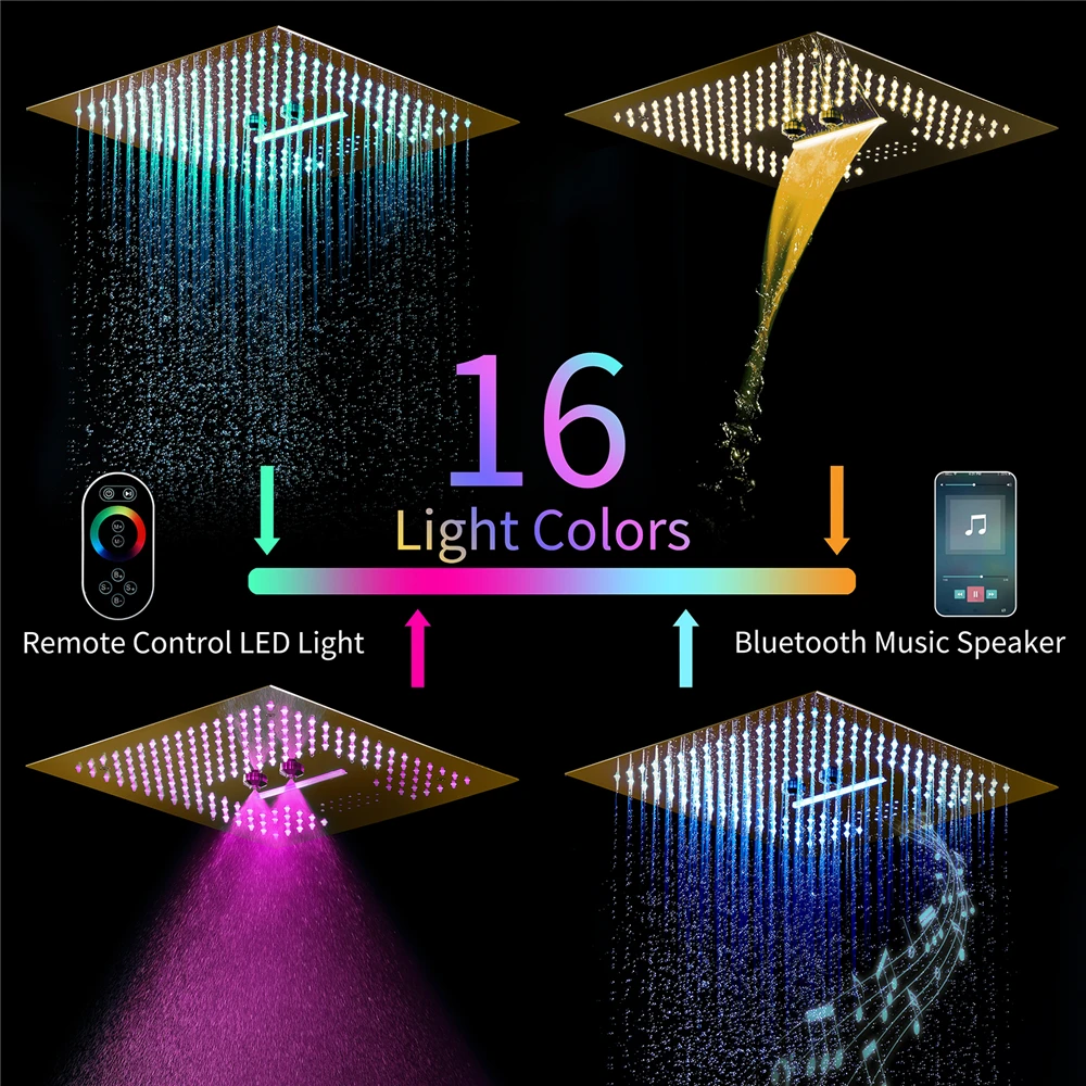 HIDEEP 16 Inch LED Music Rain&Waterfall Shower Shower Head Bathroom Shower Faucet Set