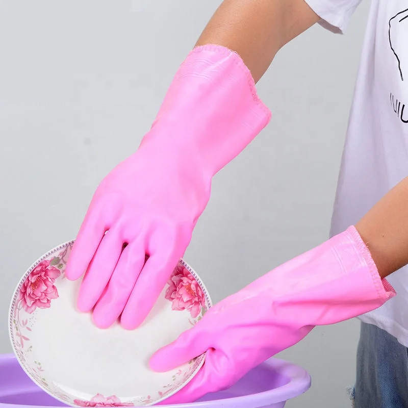 Waterproof Durable Fleece Housework Gloves Thickened Latex Rubber Purple Women Pvc Cleaning Gloves Rubber