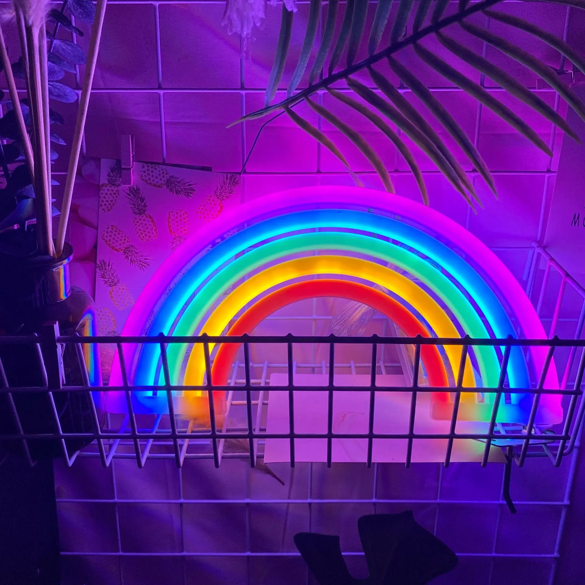 Hot Sell  Battery Powered decorative Indoor light led sign plastic night lights rainbow table lamp for party decoration