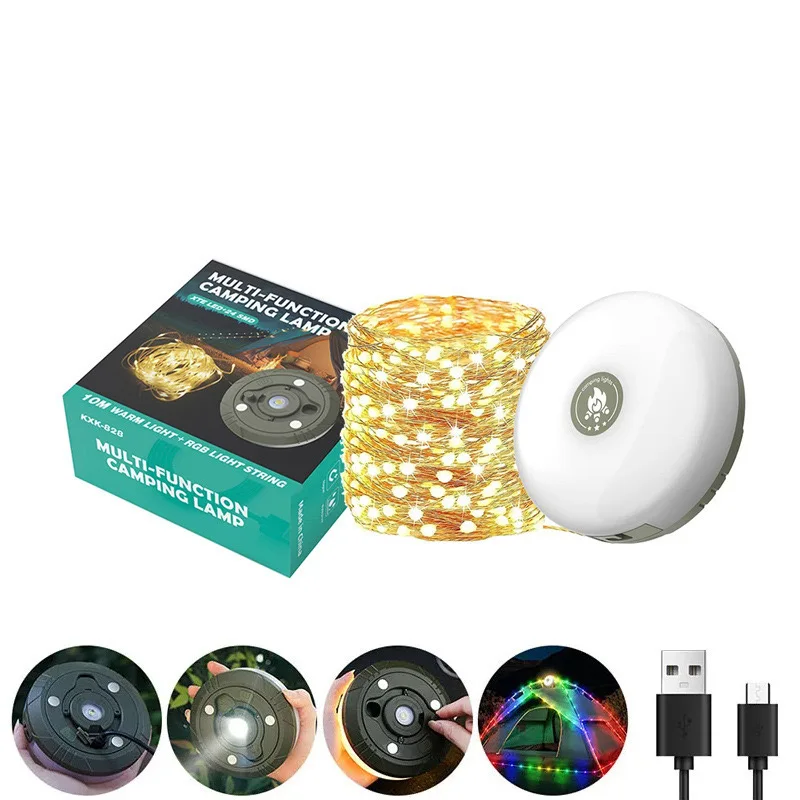 4 In 1 Multifunctional Strong Magnet Rechargeable 10 Meter Christmas Decorative LED Lights String Bulbs Outdoor Camping Lantern