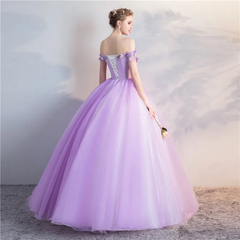 Wholesale Lace Flower Beaded Fashion Purple Tulle Organza Colored Wedding Dresses Women Party Evening Dress