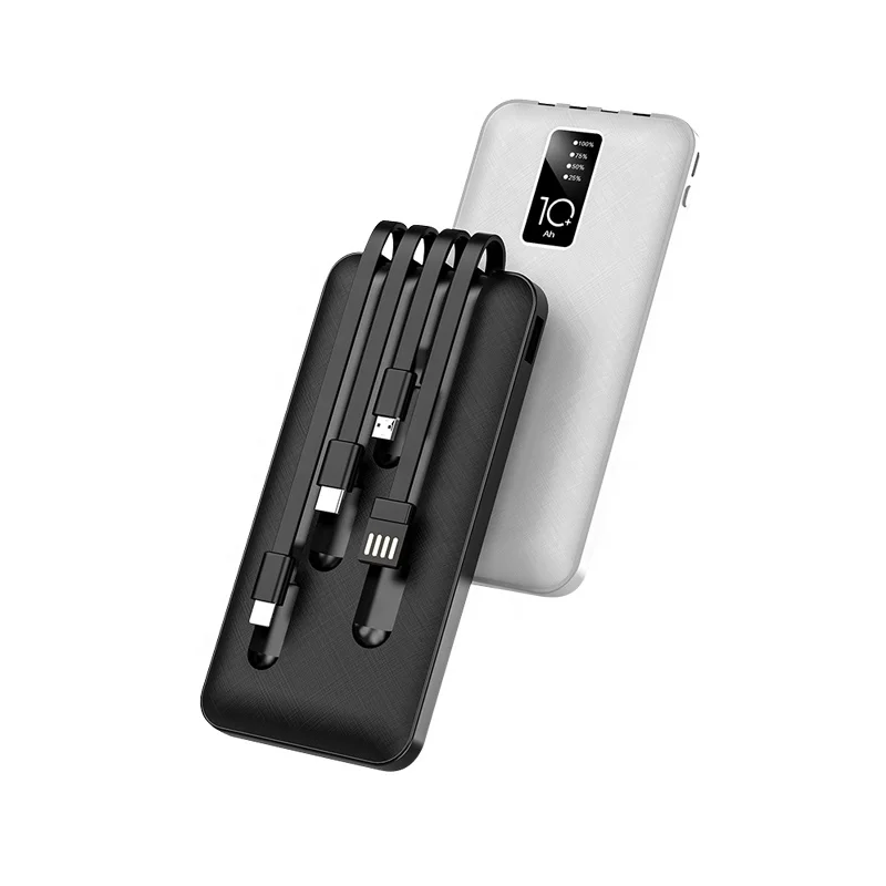 Built-in Cables 10000mAh Power Bank 2A Fast Charging with LED Power Display Portable Charger for Xiaomi for iPhone Charger