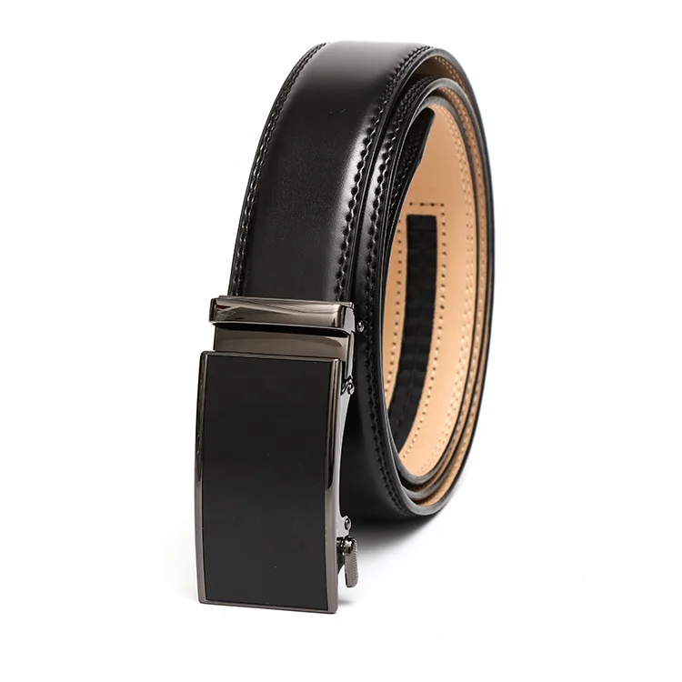 High-end Men Belts Classic Leather Male Formal Dress Black Smooth Cowhide Leather Ratchet Belts