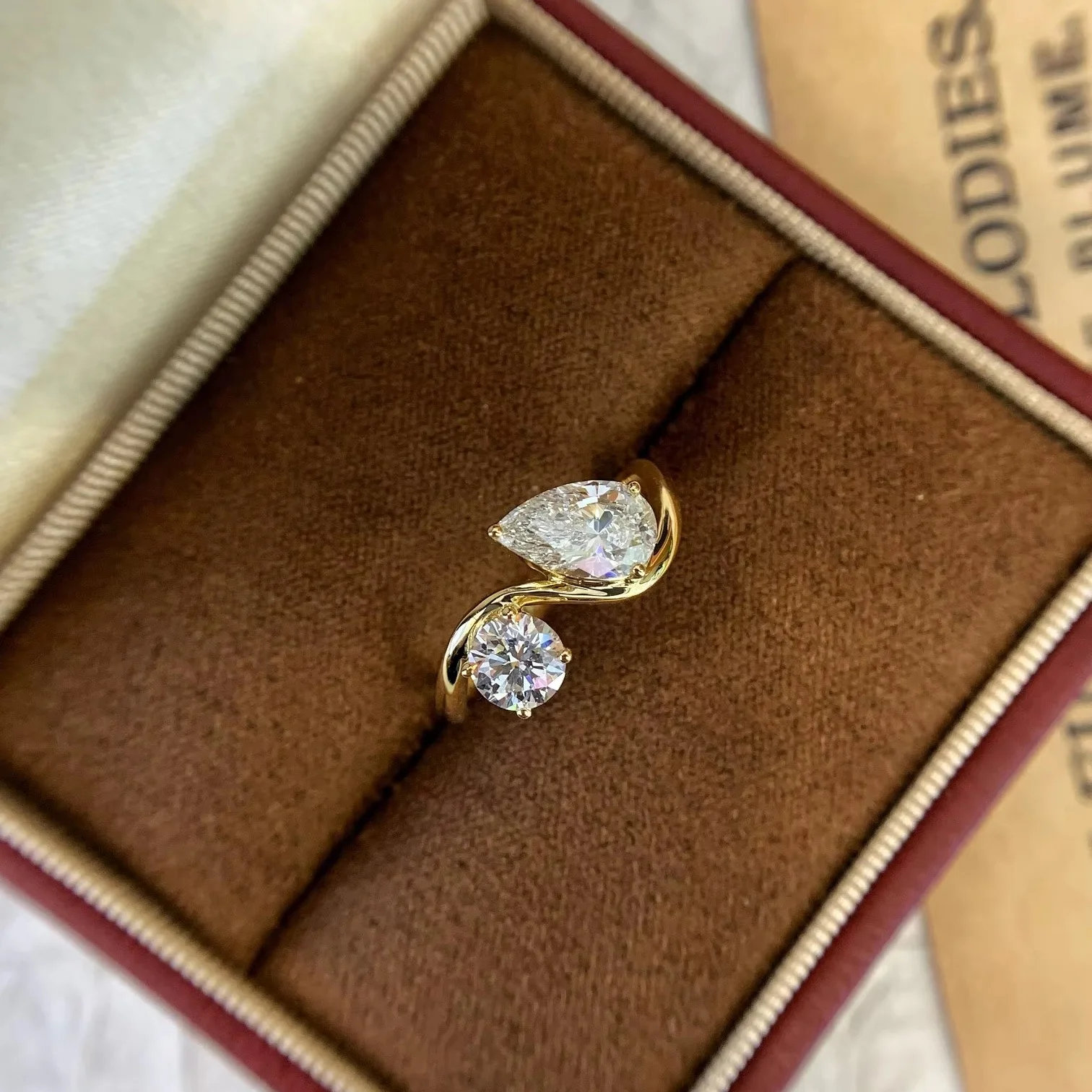 Ювелирные изделия 9K/14K/18K позолоченное кольцо 18K желтое золото лабораторное выращенное бриллиантовое двухкаменное обручальное