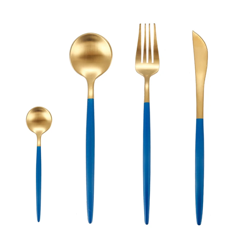 304 stainless steel titanium coated handle tableware set used for wedding banquet metal tableware knife fork and spoon