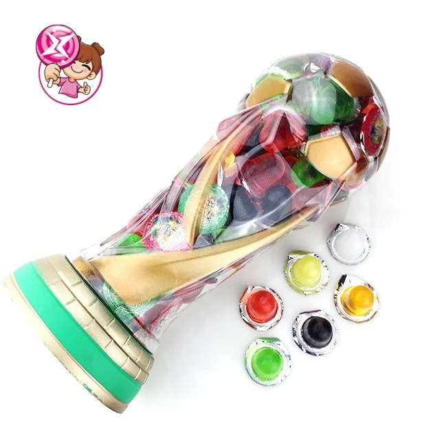 New Halal Trophy Bottle Packaging Mini Fruit Jelly Gummy Jelly Cup for kids