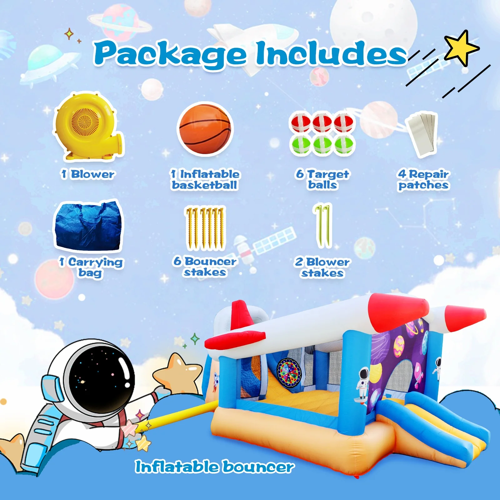 6 in 1 outdoor indoor inflatable bouncer for kids  target ball basketball slide with blower