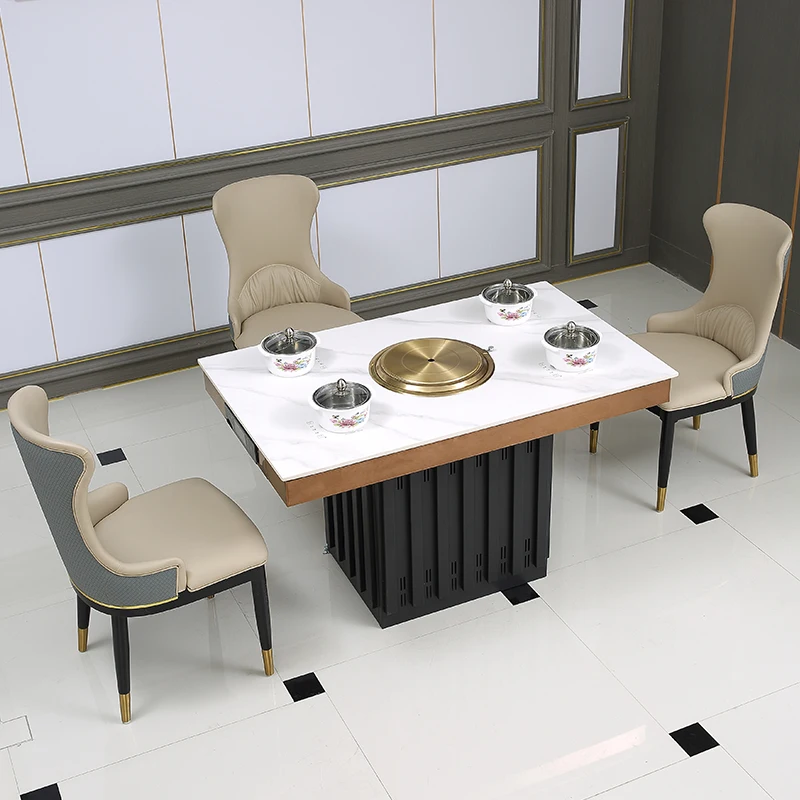 Zhuoyue KQ-336  Four Persons BBQ Grill In The Middle Built In Smokeless Individual Korean Barbecue Grill Table Hot Pot Table