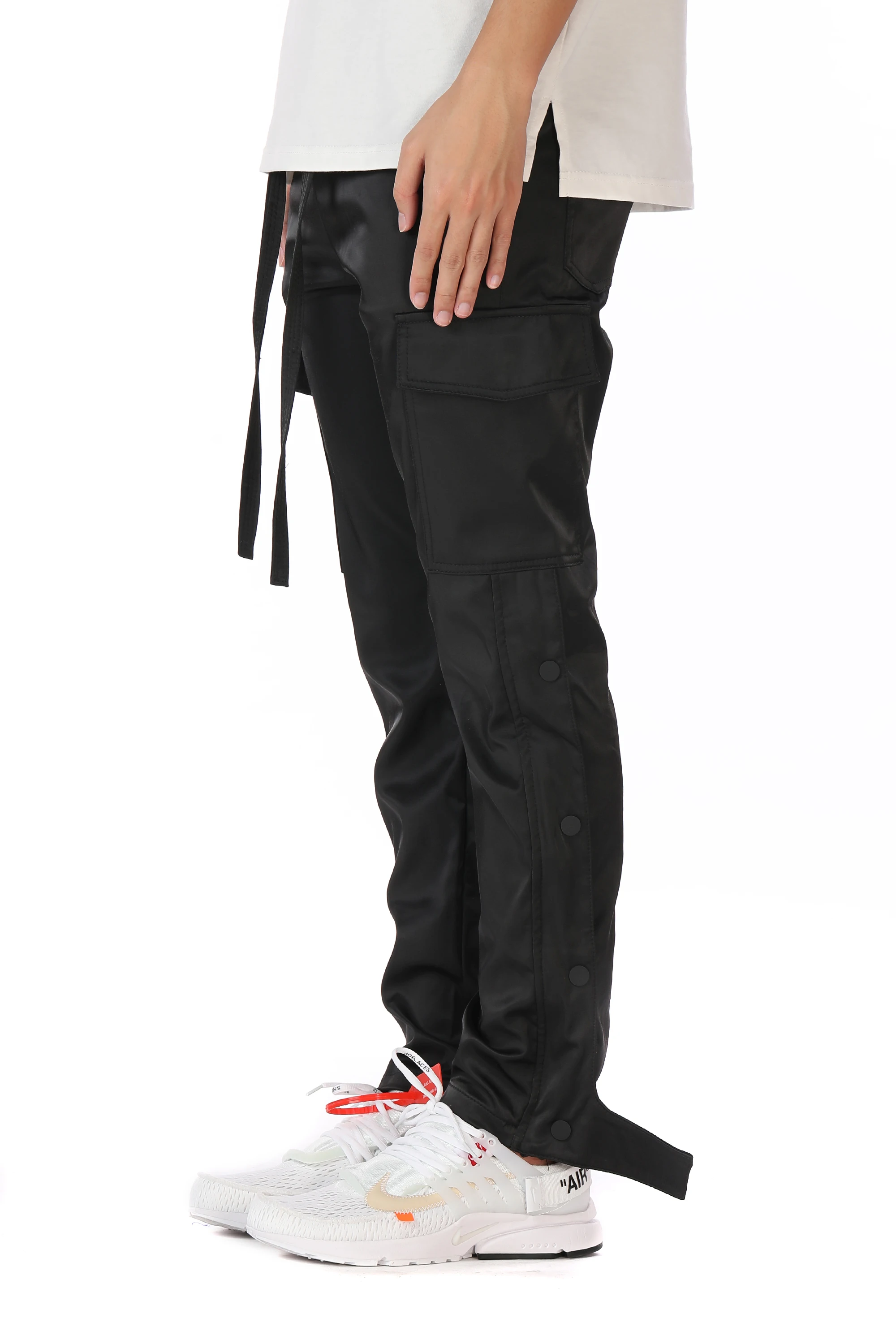 Брюки-карго мужские повседневные, нейлоновые штаны с боковыми кнопками, на завязках