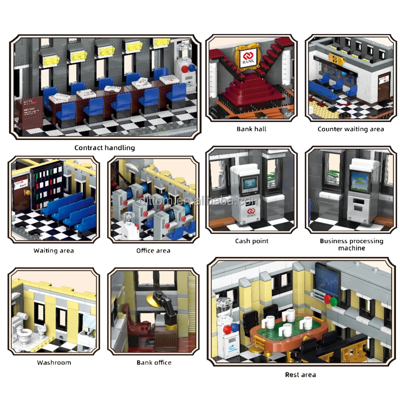 Streetview Bank Tower City Modular Building Blocks Assembling DIY Construction Bricks Architecture Educational Toys