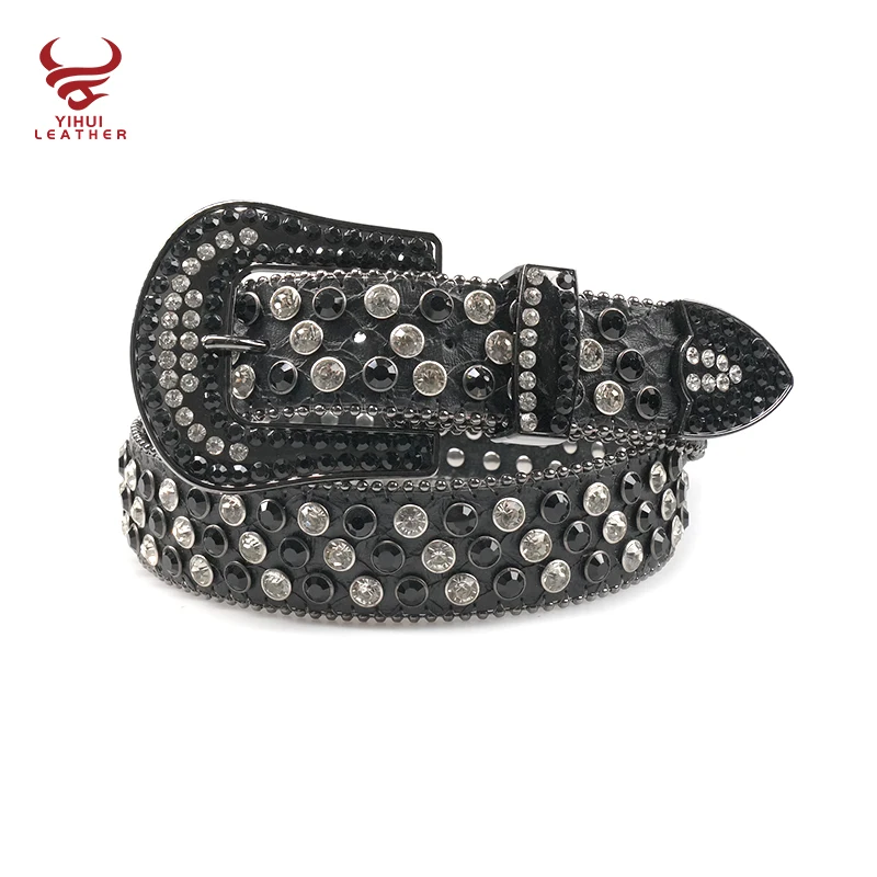 Ремень мужской из искусственной кожи с крокодиловой роскошный голубой ковбойский пояс со стразами в западном