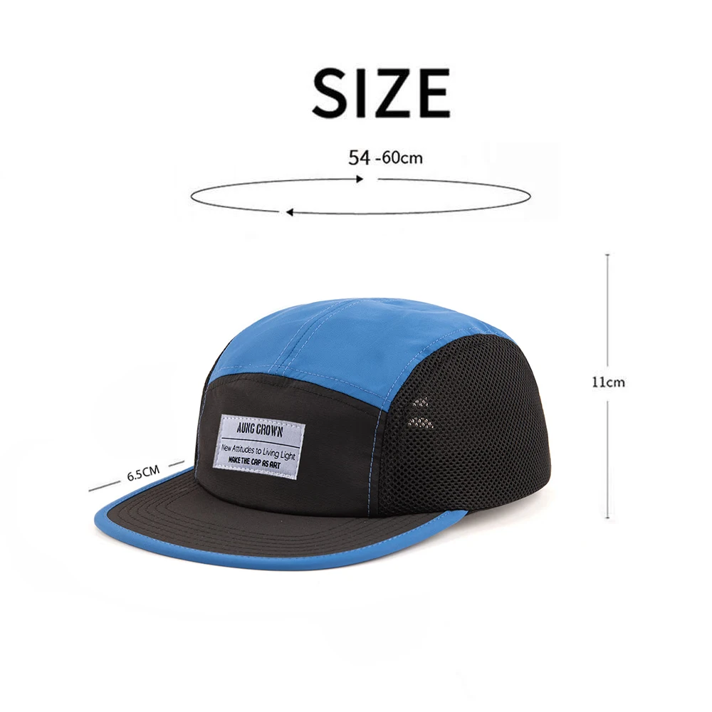 Aung Crown High Quality 5 Panel Flat Brim Waterproof Camper Hat Adjustable Size Unstructured 5 Panel Sport Running Cap